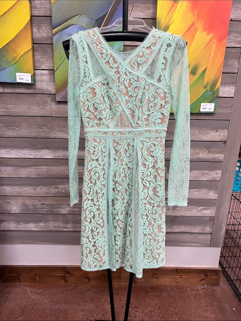 BCBGMaxAzria Mint Lace Long-Sleeve Fit & Flare Dress